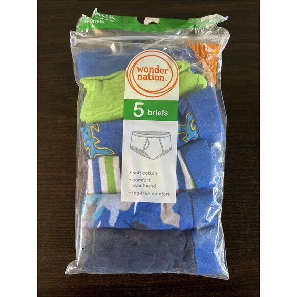 NWT Wonder Nation Boys Small 5 Pack Soft Cotton Tag Free Briefs Underwear - Picture 1 of 2